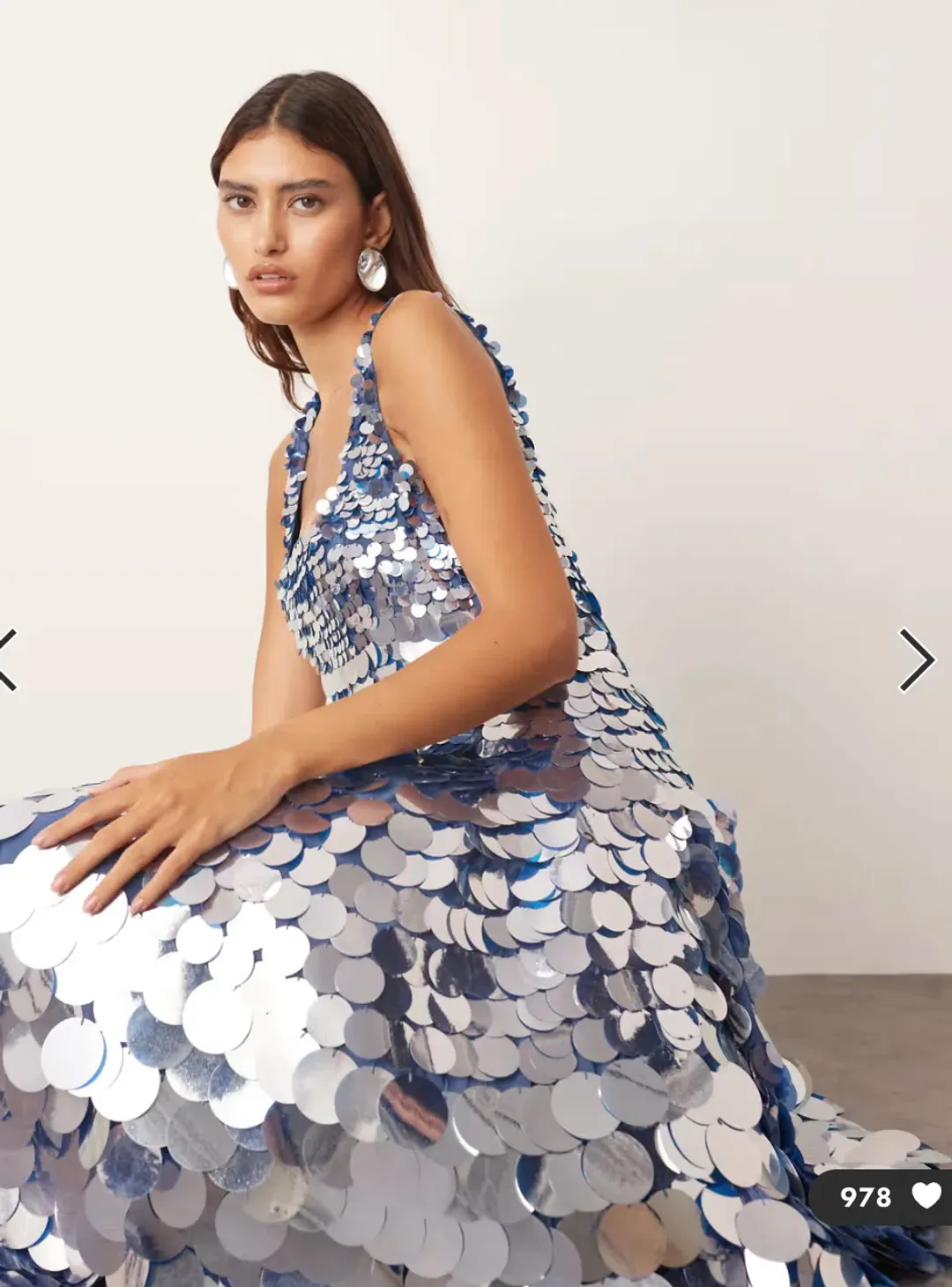 Embellished Disc Sequin Square Neck Full Skirt Midi Dress in Blue for rent on The Volte - main image