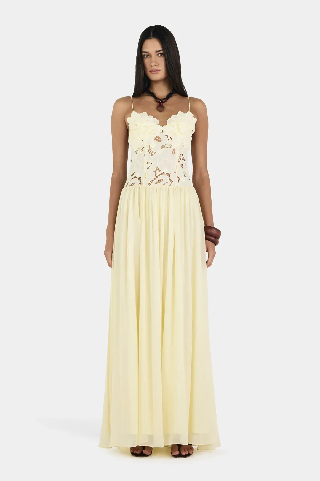 Hansen And Gretel Stephanie Maxi Dress Butter Beige Size 6 for rent on The Volte - main image