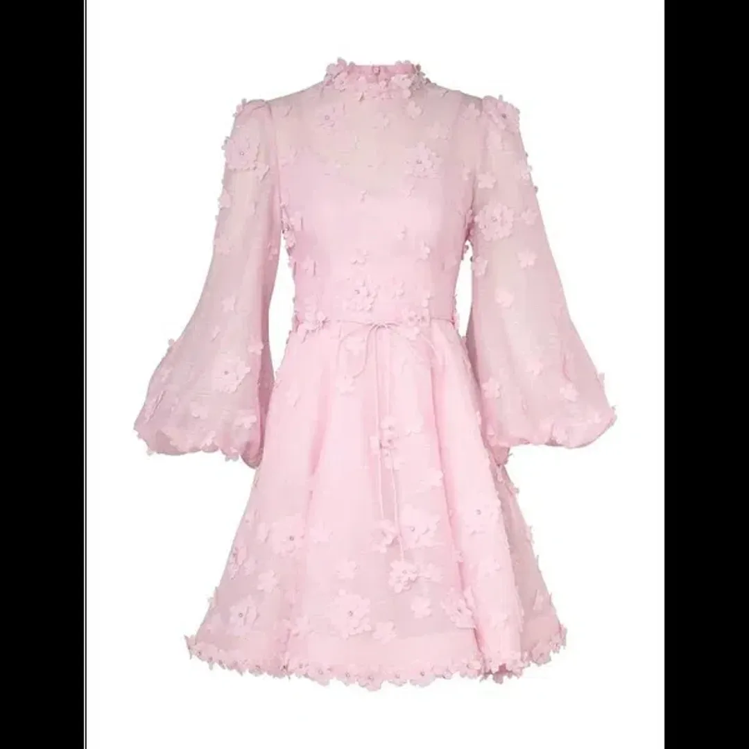 Zimmerman - Lift Off Floral Applique Mini Dress in Pink for rent on The Volte - main image
