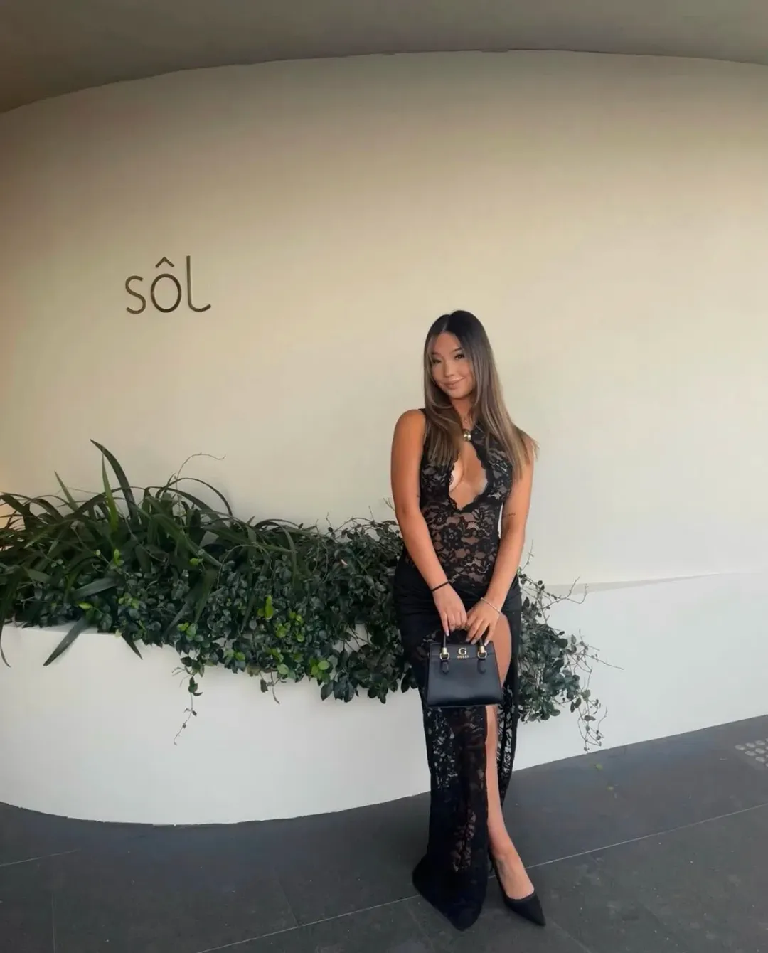 Murci Onyx Lace Keyhole Maxi Dress size xs for rent on The Volte - main image