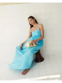 Oroton Bodice Detail Lake Blue Gown Size 14 Silk Strappy Maxi Dress for rent on The Volte - image 8