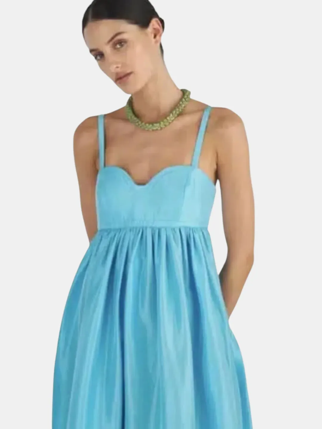 Oroton Bodice Detail Lake Blue Gown Size 14 Silk Strappy Maxi Dress for rent on The Volte - main image