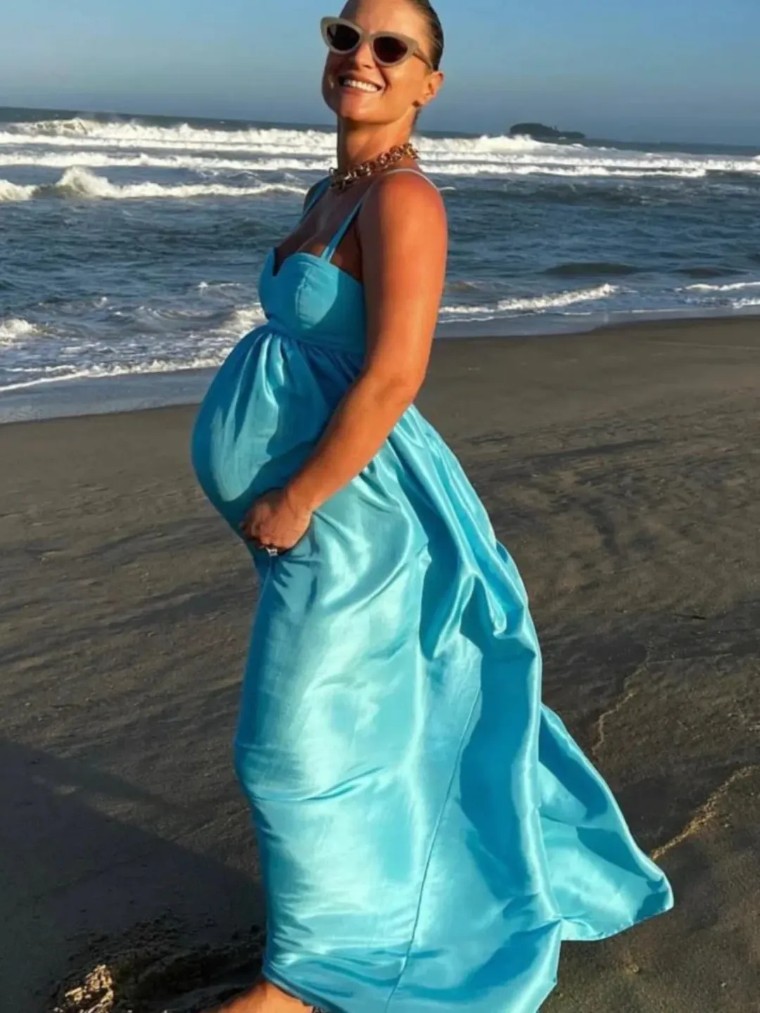 Oroton Bodice Detail Lake Blue Gown Size 14 Silk Strappy Maxi Dress for rent on The Volte - main image