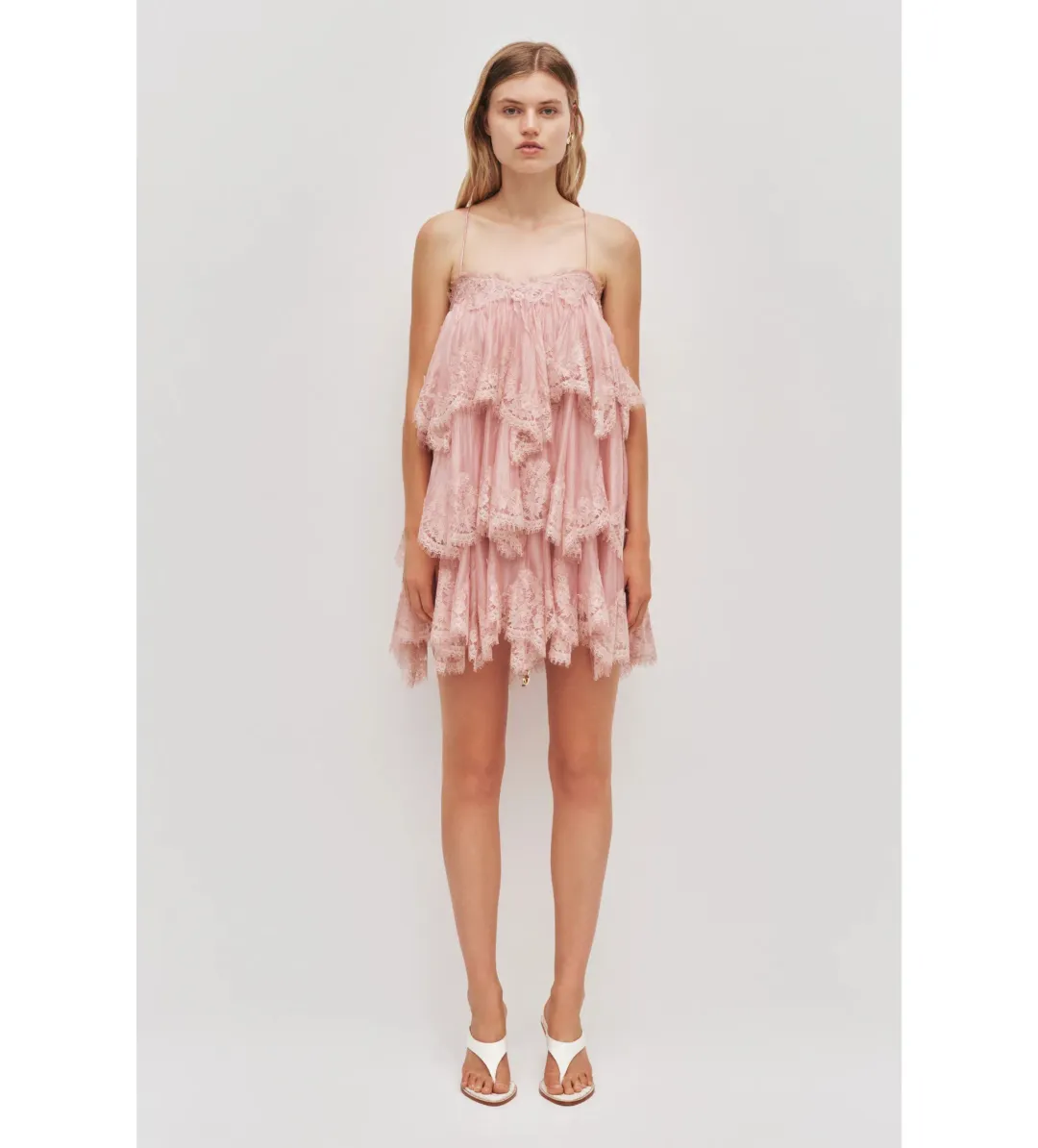 Aje Ophelia Lace Mini Dress in Fawn Pink Size AU10 for rent on The Volte - main image