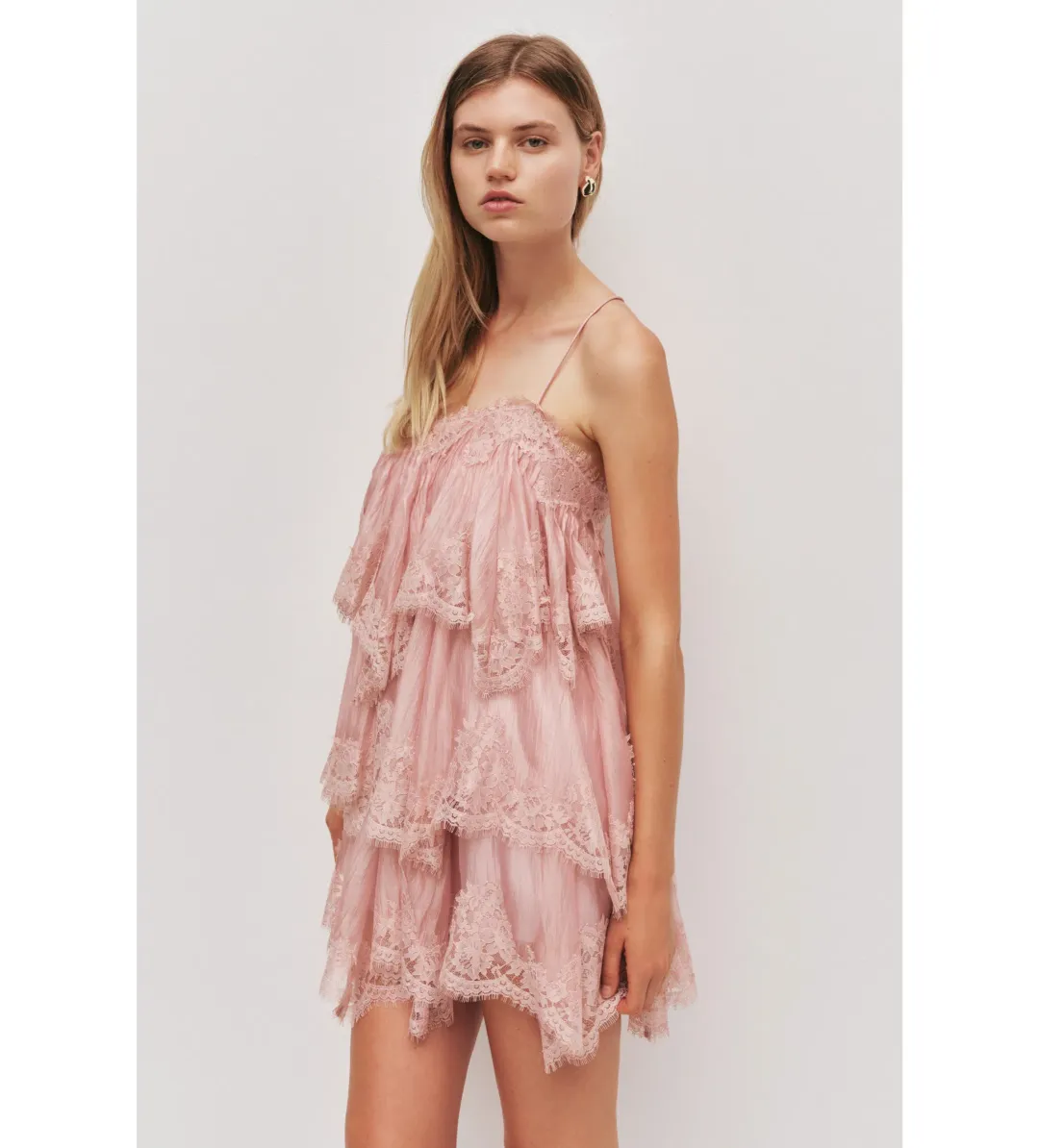 Aje Ophelia Lace Mini Dress in Fawn Pink Size AU10 for rent on The Volte - main image
