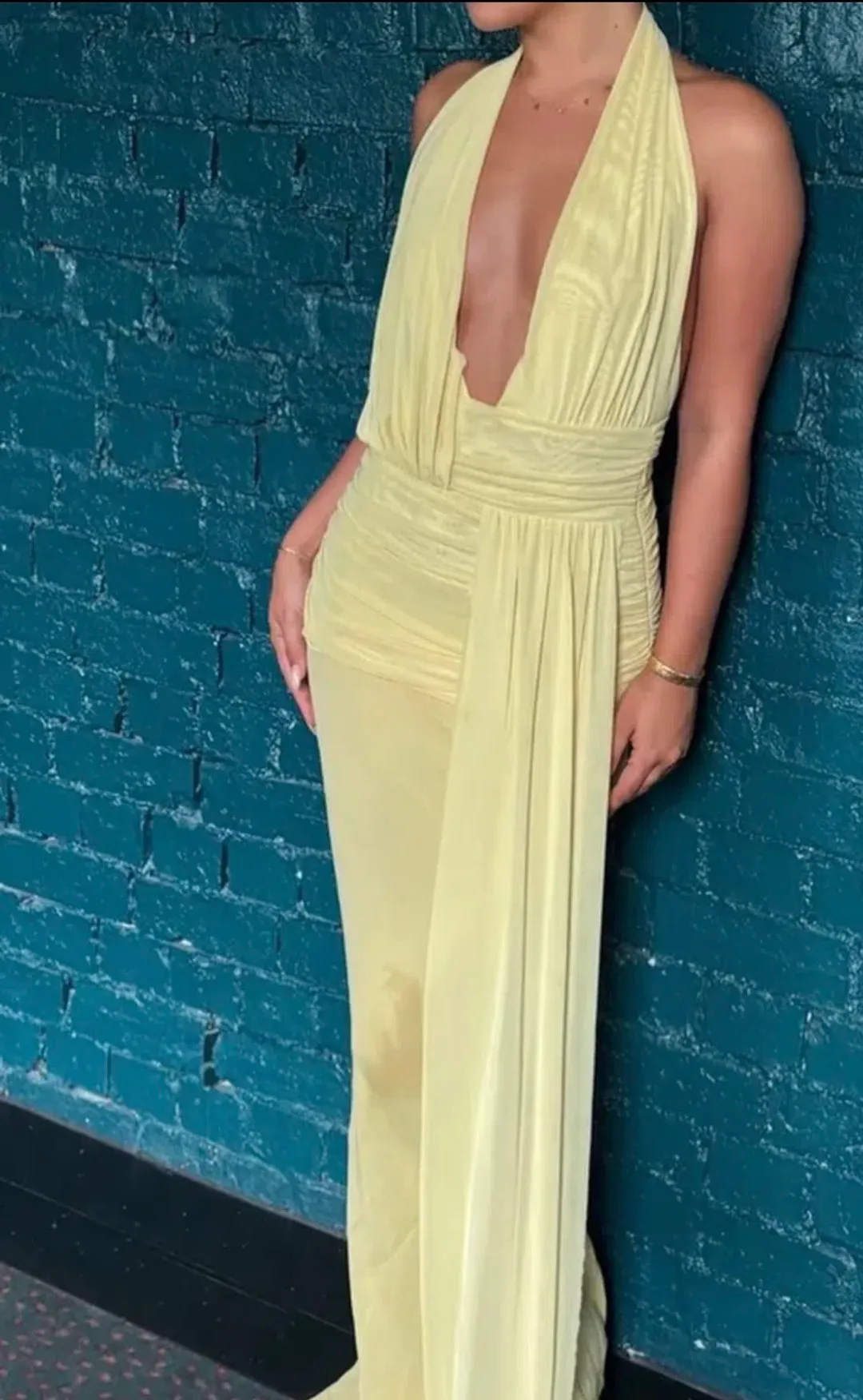 Bec and Bridge Cassis Drape Maxi Dress in Citron Yellow Size 6 for rent on The Volte - main image