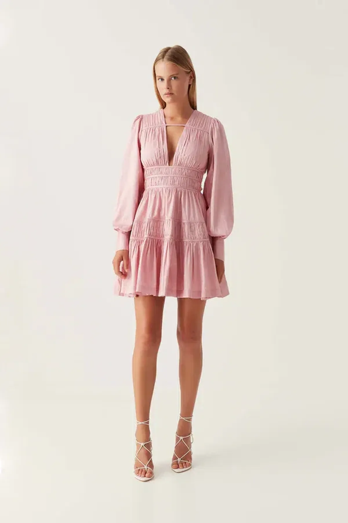 AJE - Fallingwater Ruched Mini Dress Pink for rent on The Volte - main image
