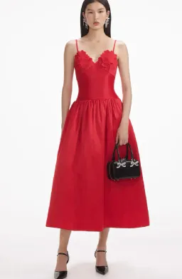 Self Portrait Red Tafetta midi dress size 6 for rent on The Volte - image 2