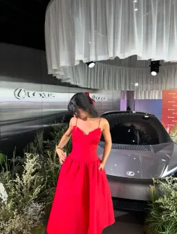 Self Portrait Red Tafetta midi dress size 6 for rent on The Volte - image 3