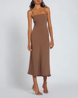 BY JOHNNY Fall Bias Midi Dress In Brown Mocha | Size AU 14 for rent on The Volte - image 1