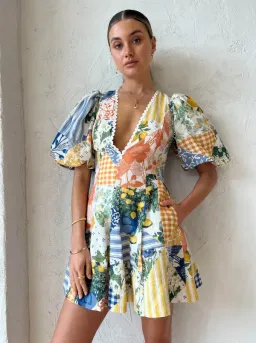 BY NICOLA - Wavy Mini Dress In Lemon Patchwork for rent on The Volte - image 3