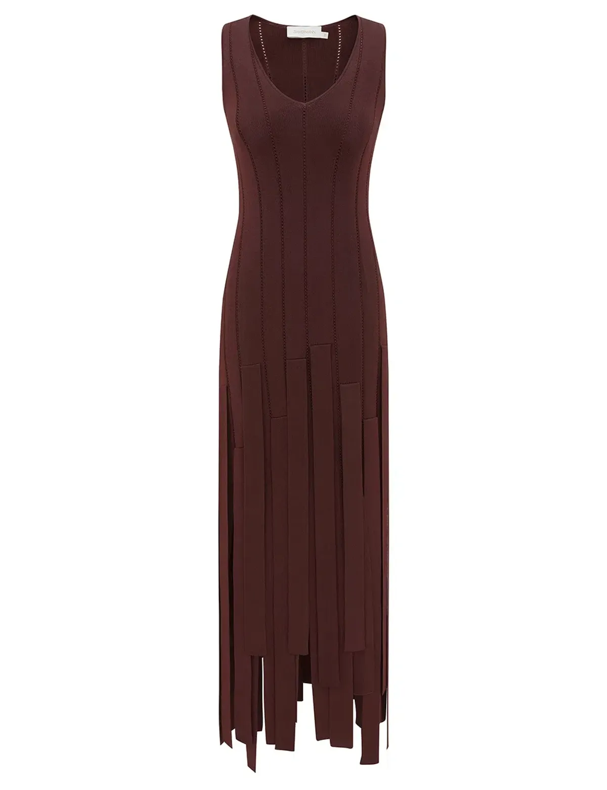 Zimmermann Luna Fringe Midi Dress Chocolate Size OP for rent on The Volte - main image