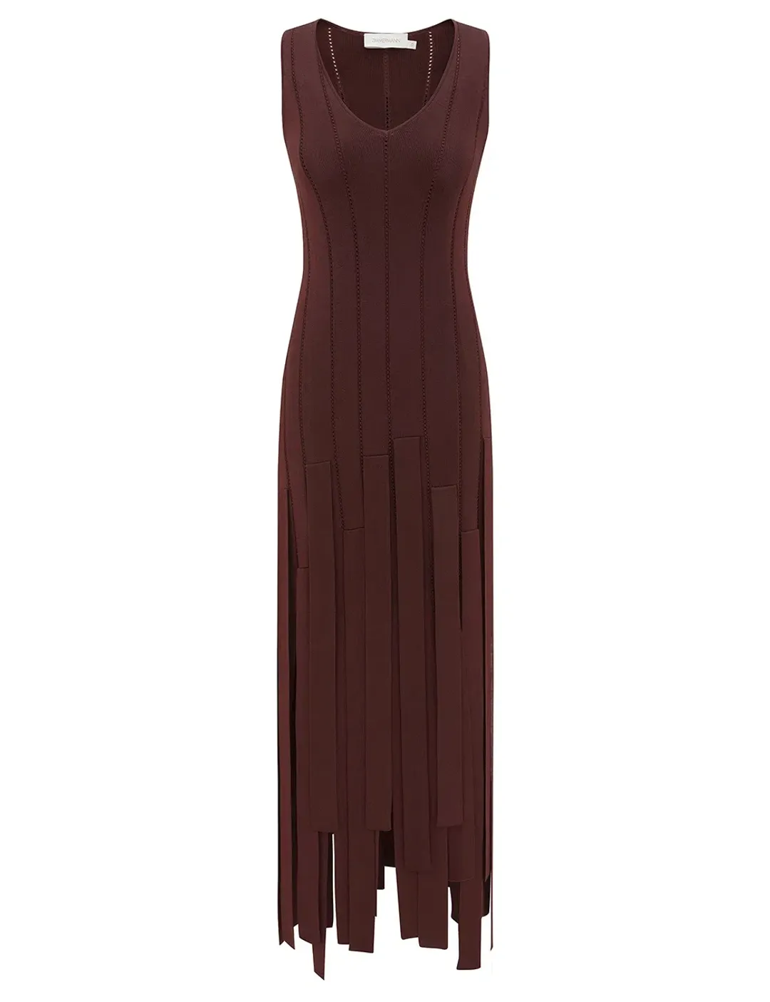 Zimmermann Luna Fringe Midi Dress Chocolate Size 0 for rent on The Volte - main image