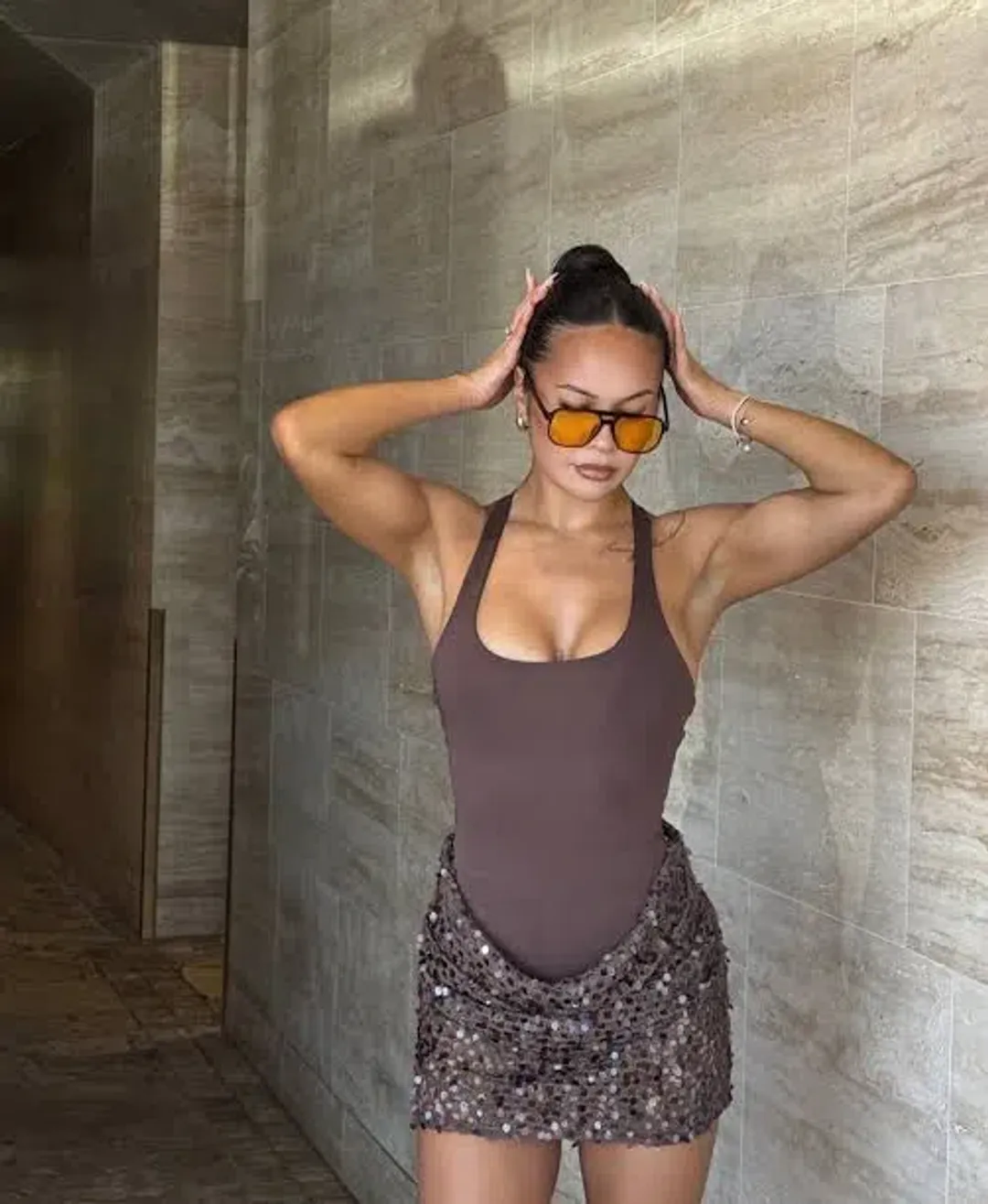 Benni Ariel Mini Sequin Dress Cocoa Brown 8 Small S for rent on The Volte - main image