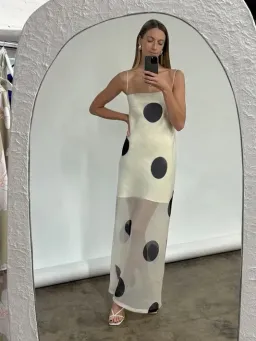By Nicola Mila Ivory Cream Black Polka Dot Maxi Dress 10 M Medium for rent on The Volte - image 1