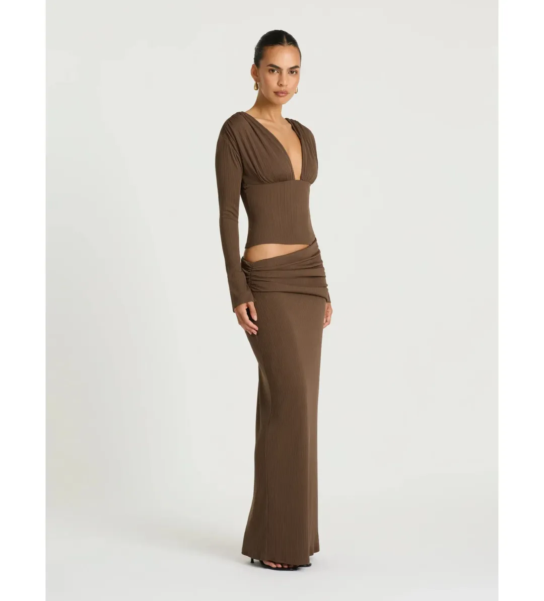 Benni Agnes Maxi Dress in Chocolate Size AU8 for rent on The Volte - main image