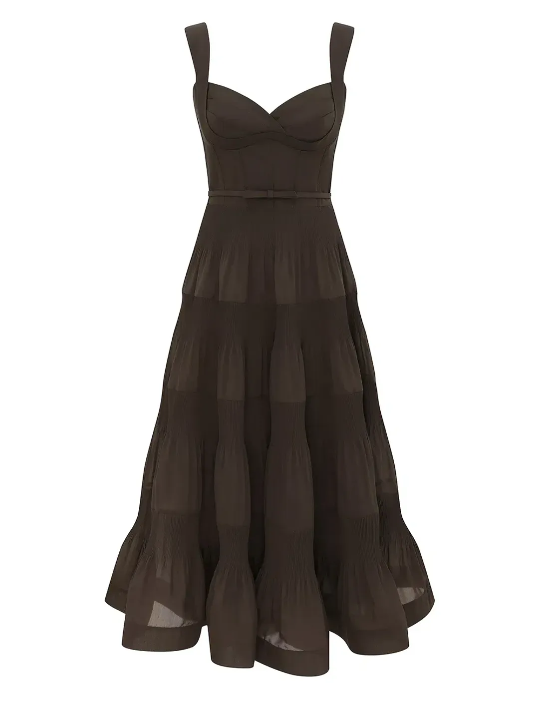 Zimmermann Pleated Draped Midi Dress Olive Size 2 for rent on The Volte - main image