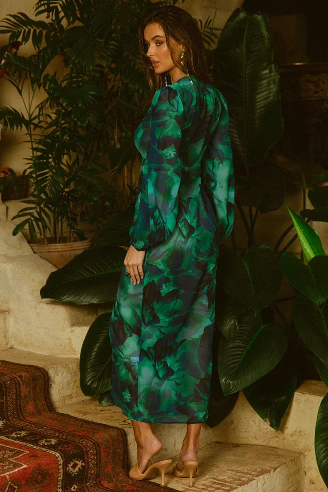 Runaway Calista Midi Dress Watercolour Green Size AU 8 / S for rent on The Volte - main image