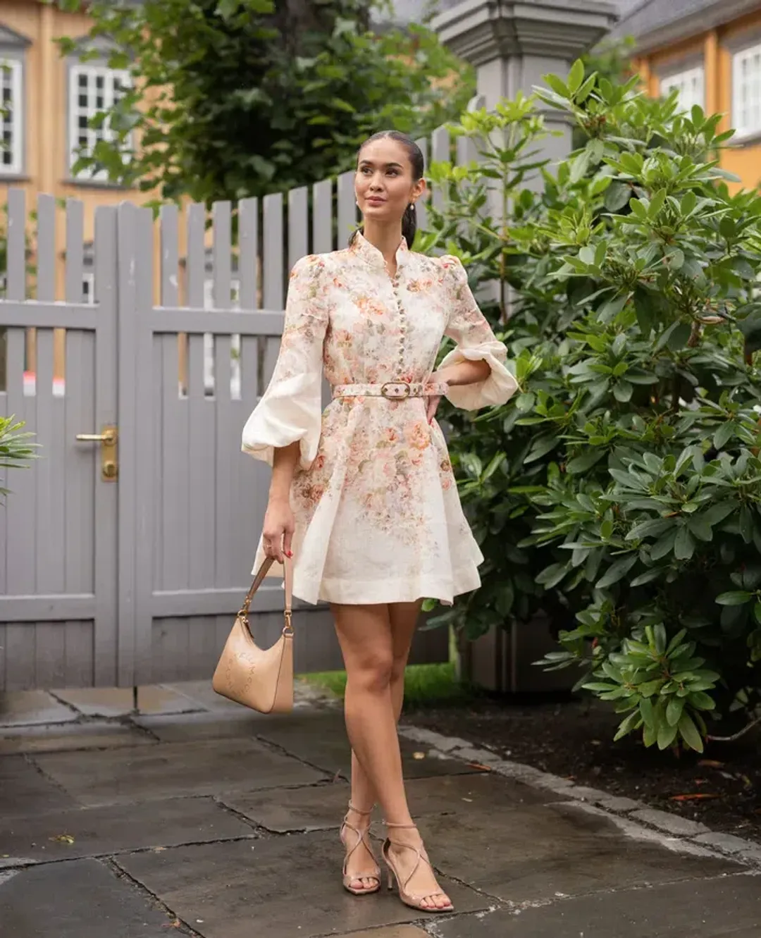 Zimmermann Illustration Buttoned Mini Dress Cream Size 1 for rent on The Volte - main image