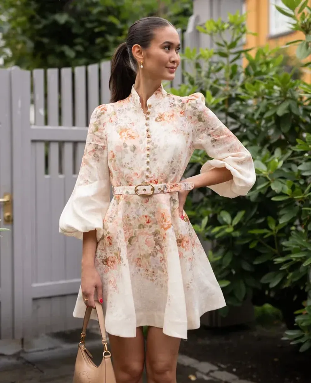 Zimmermann Illustration Buttoned Mini Dress Cream Size 1 for rent on The Volte - main image