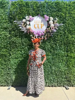 SONLIA CUSTOM MAXI DRESS WHITE/BROWN/ORANGE SIZE 12 for rent on The Volte - image 1