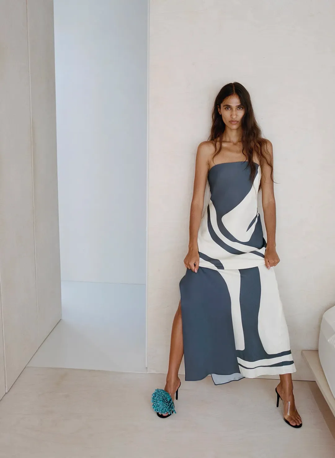 Sir the label Lilou strapless dress in liora charcoal blue size 3(12) for rent on The Volte - main image