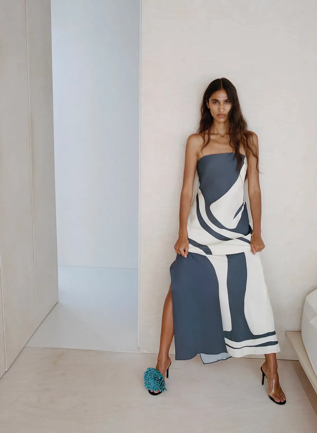 Sir the label Lilou strapless dress in liora charcoal blue size 3(12) for rent on The Volte - main image