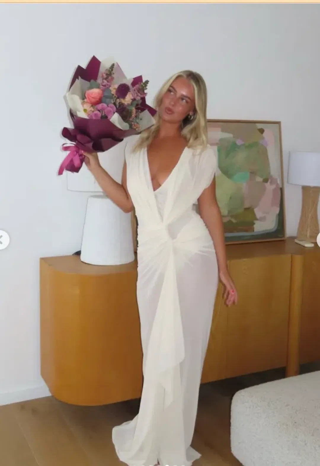 Bec and Bridge Leia Drape Gown Butter Cream White Size 8 for rent on The Volte - main image