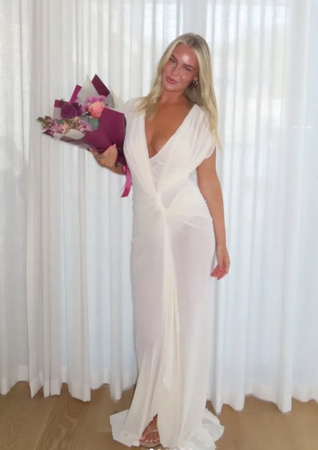 Bec and Bridge Leia Drape Gown Butter Cream White Size 8 for rent on The Volte - main image