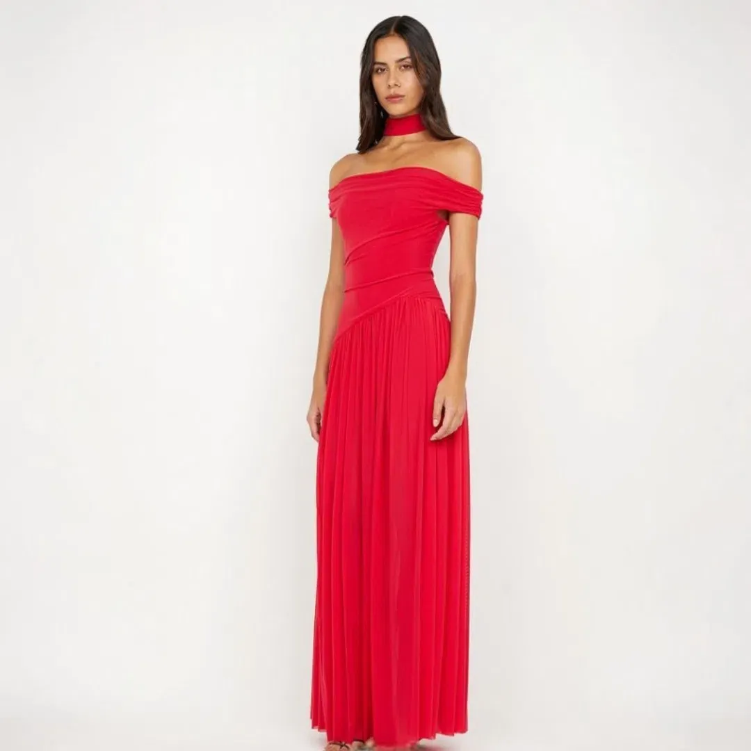 Bec & Bridge Deija Off Shoulder Red Maxi Dress Size 10 for rent on The Volte - main image