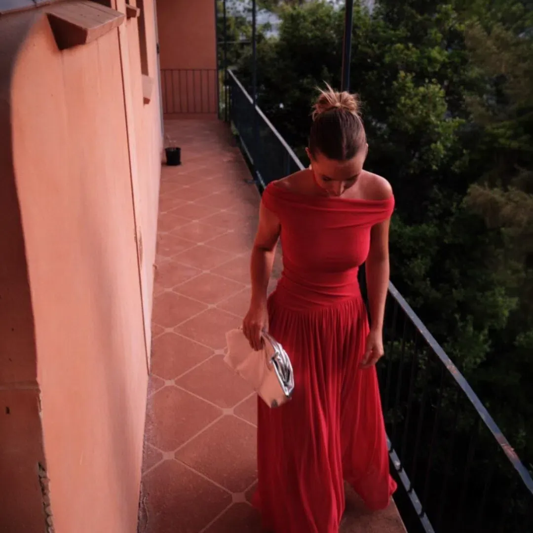 Bec & Bridge Deija Off Shoulder Red Maxi Dress Size 10 for rent on The Volte - main image