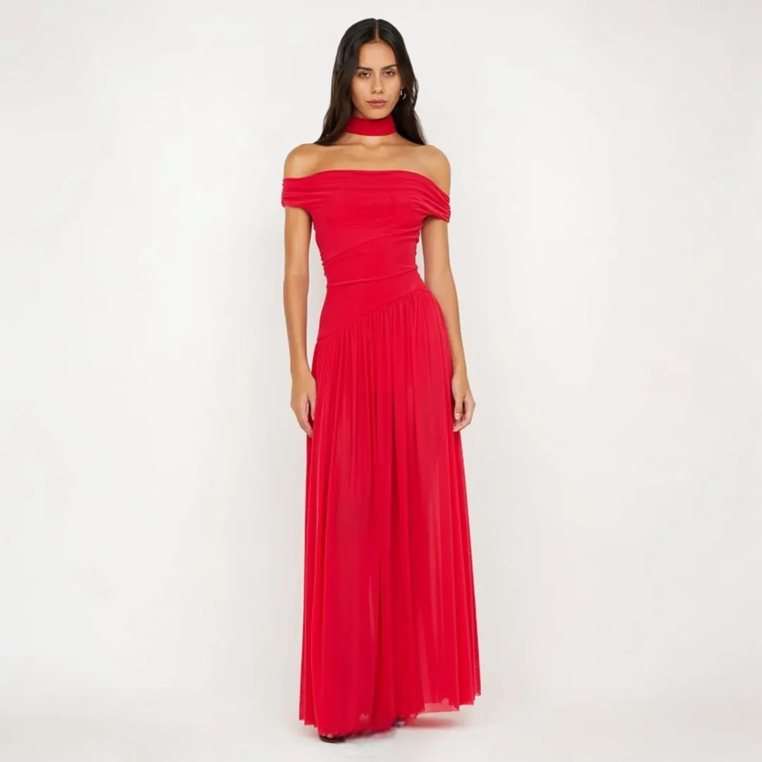 Bec & Bridge Deija Off Shoulder Red Maxi Dress Size 10 for rent on The Volte - main image