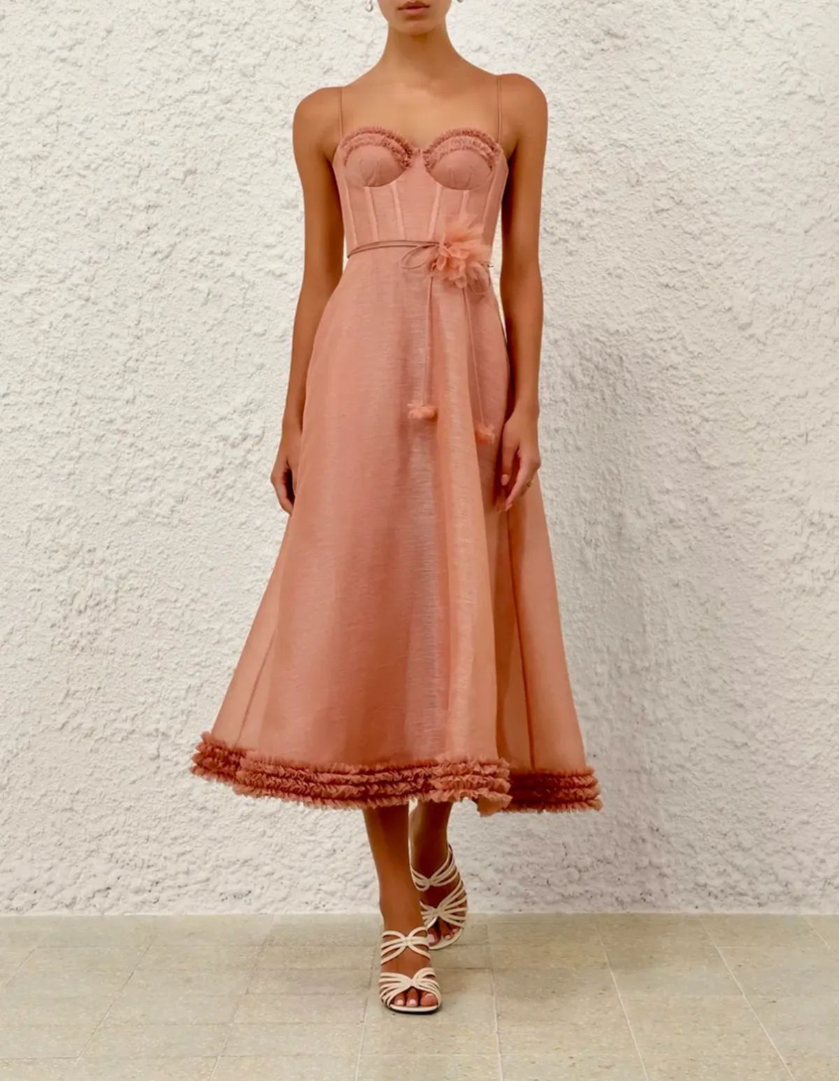 Zimmermann Luna Ruffle Midi Dress s0 for rent on The Volte - main image