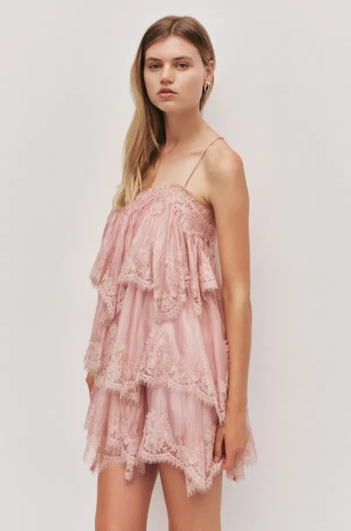 Aje Ophelia Lace Mini Dress Fawn Pink Size 8 for rent on The Volte - main image