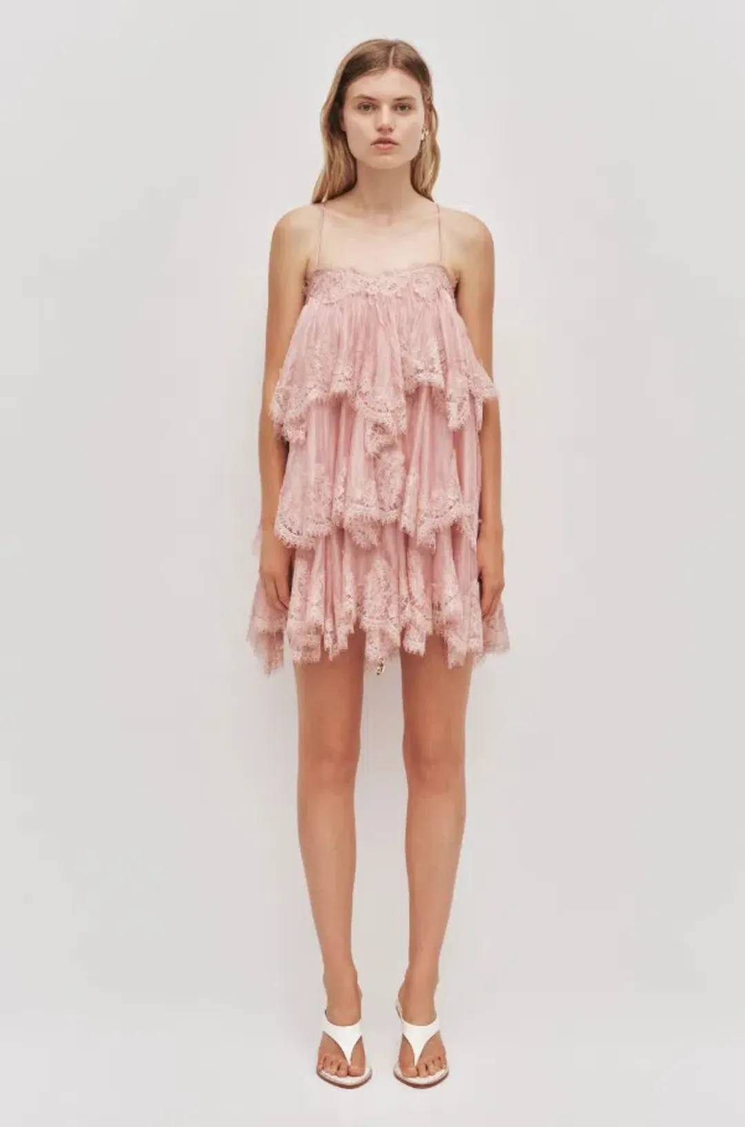 Aje Ophelia Lace Mini Dress Fawn Pink Size 8 for rent on The Volte - main image