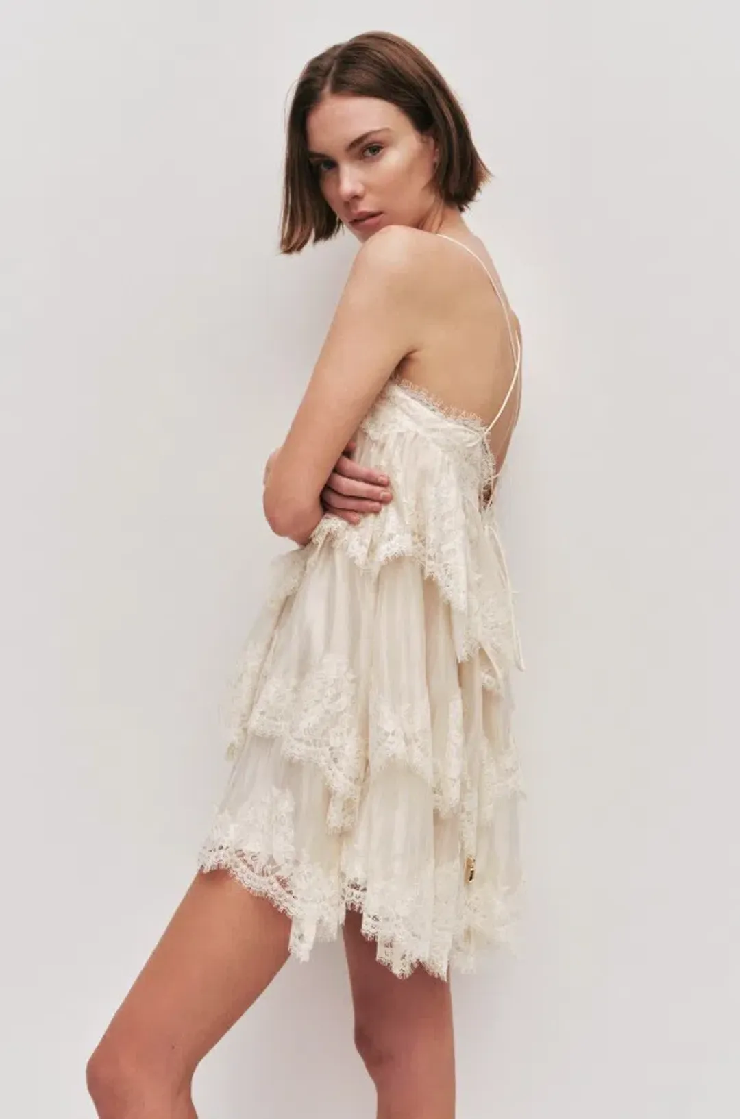 Aje Ophelia Lace Mini Dress Pastel Yellow Size 8 for rent on The Volte - main image