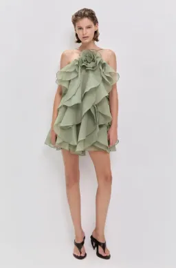 Aje Pandorea Layered Mini Dress Moss Green Size 8 for rent on The Volte - image 2