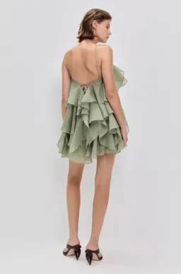 Aje Pandorea Layered Mini Dress Moss Green Size 8 for rent on The Volte - image 3