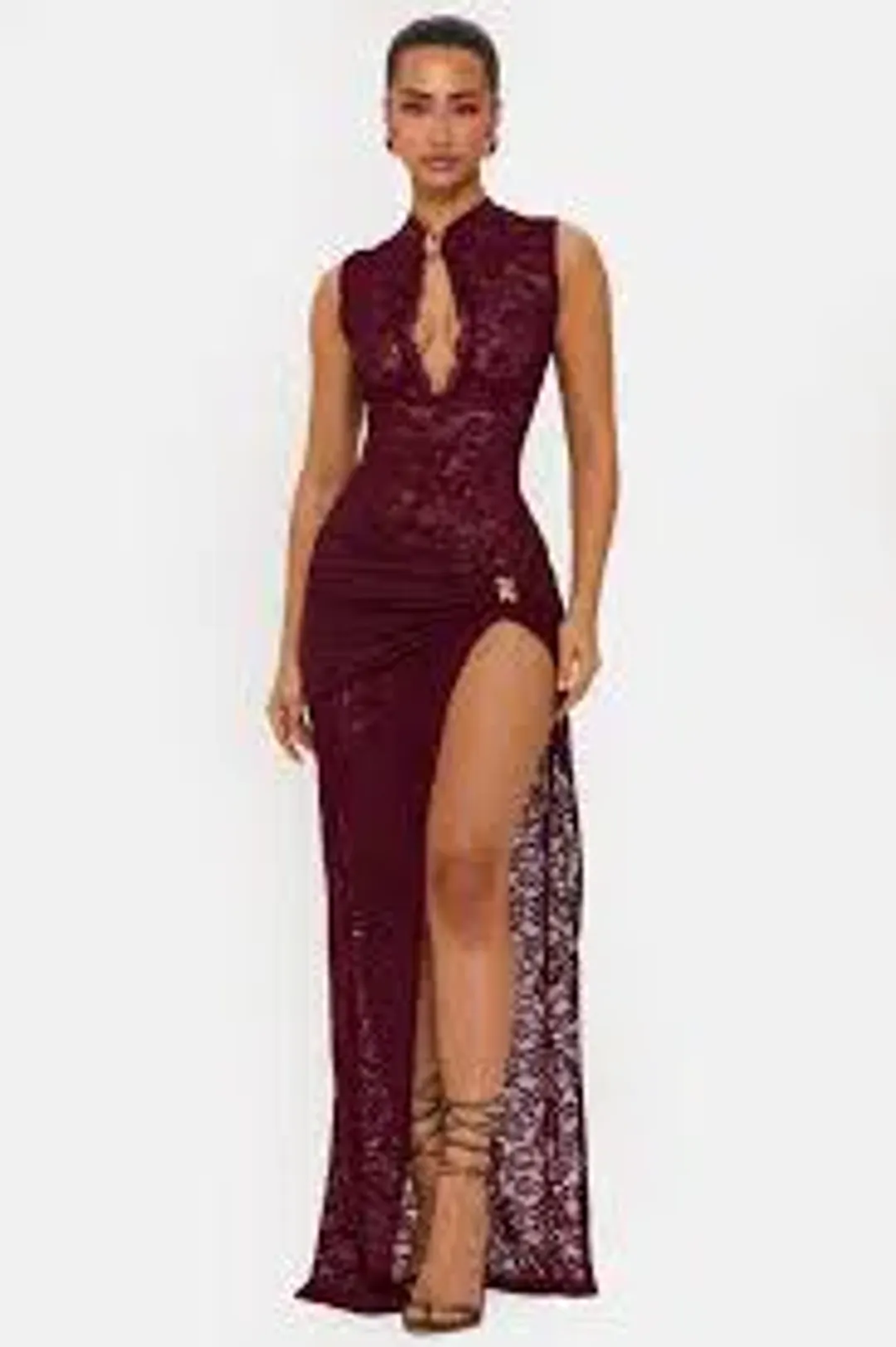 MURCI ONYX LACE KEYHOLE MAXI DRESS IN WINE SIZE 6 for rent on The Volte - main image