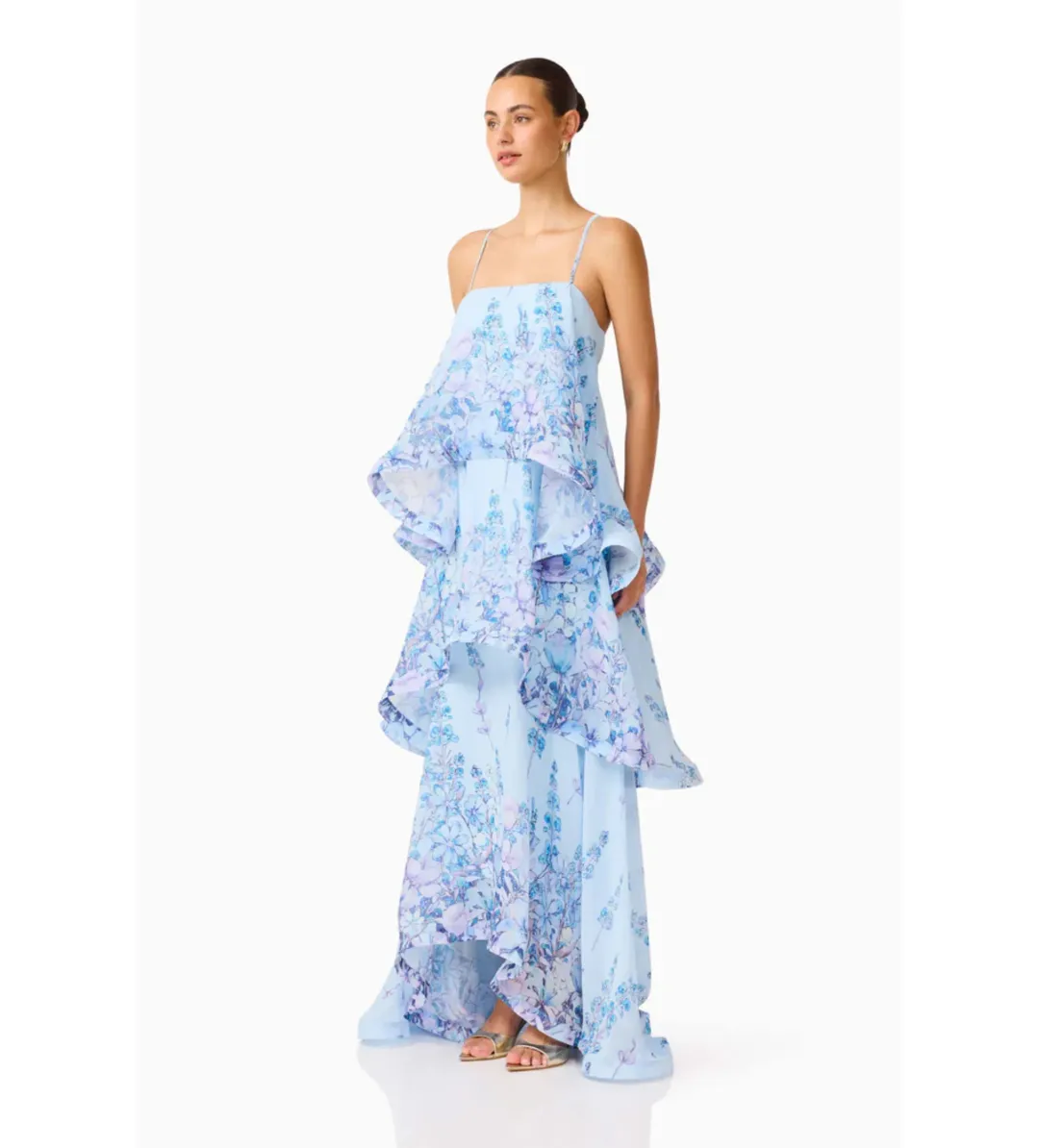 Elliat Armani Tiered Maxi Dress in Baby Blue Floral Size S/AU8 for rent on The Volte - main image