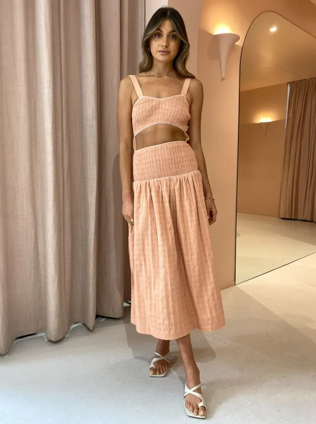 Mon Renn Sofia Midi Dress In Blush Size 8 for rent on The Volte - main image