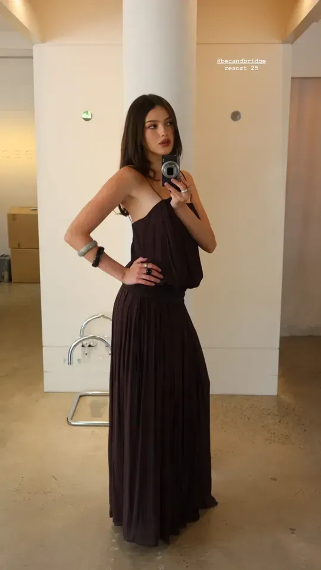 CAMILLE BLOUSON DRESS in Dark Chocolate Size 6 for rent on The Volte - main image