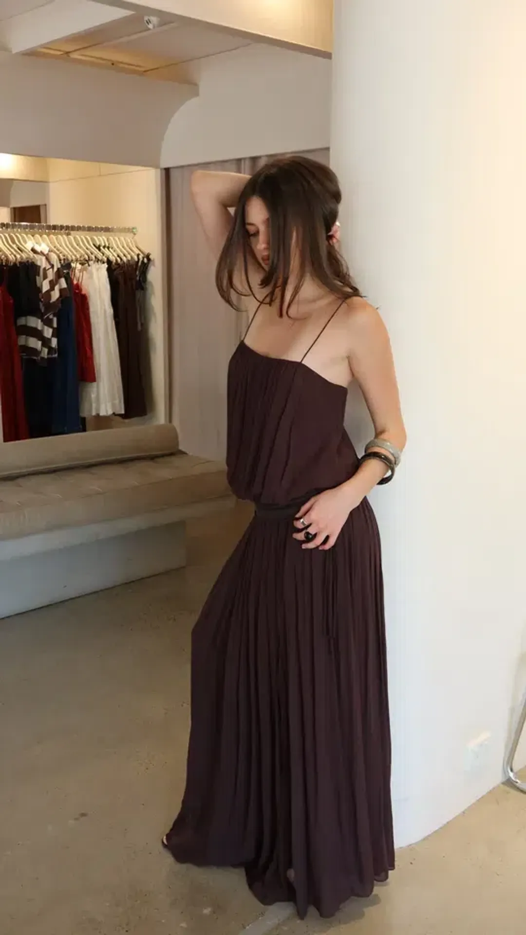 CAMILLE BLOUSON DRESS in Dark Chocolate Size 6 for rent on The Volte - main image
