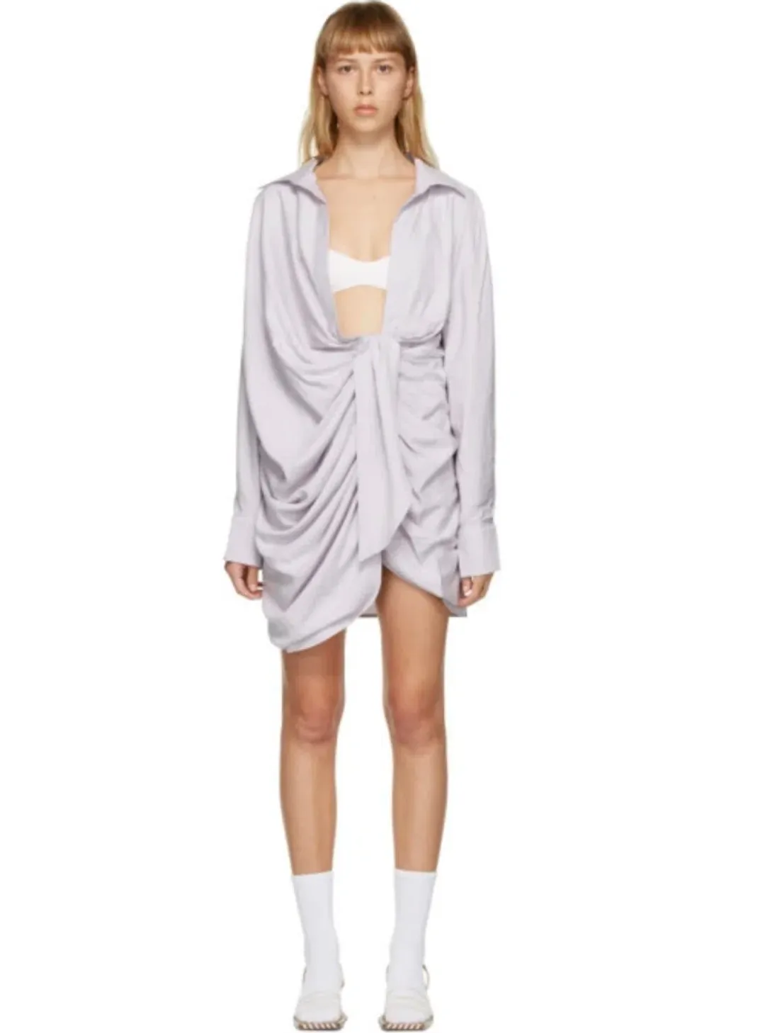 Jacquemus La Robe Bahia Mini Shirt Dress Mini Lilac Size AU 6 for rent on The Volte - main image