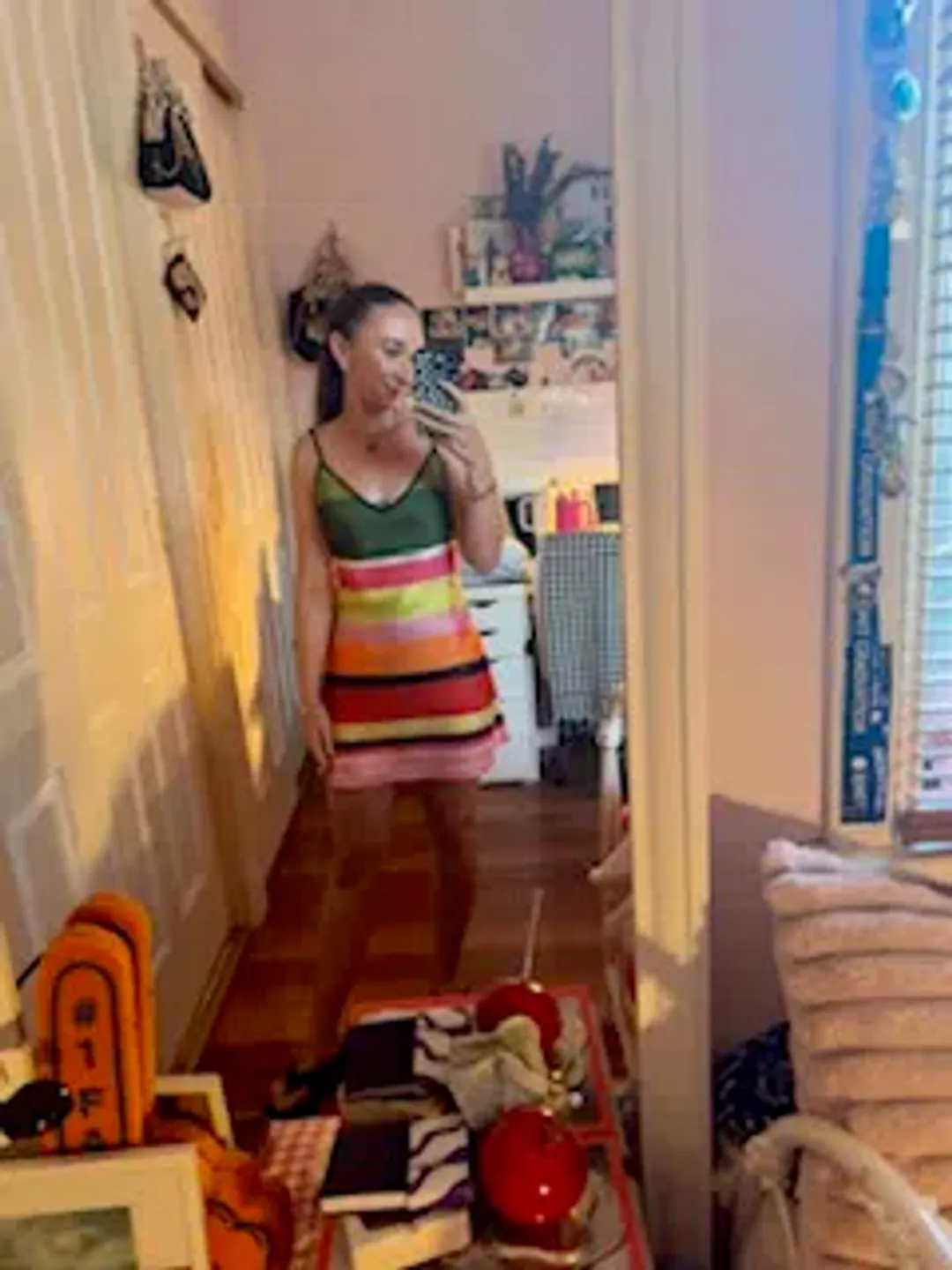 With Harper Lu Bias Mini Dress Emerald Stripe for rent on The Volte - main image