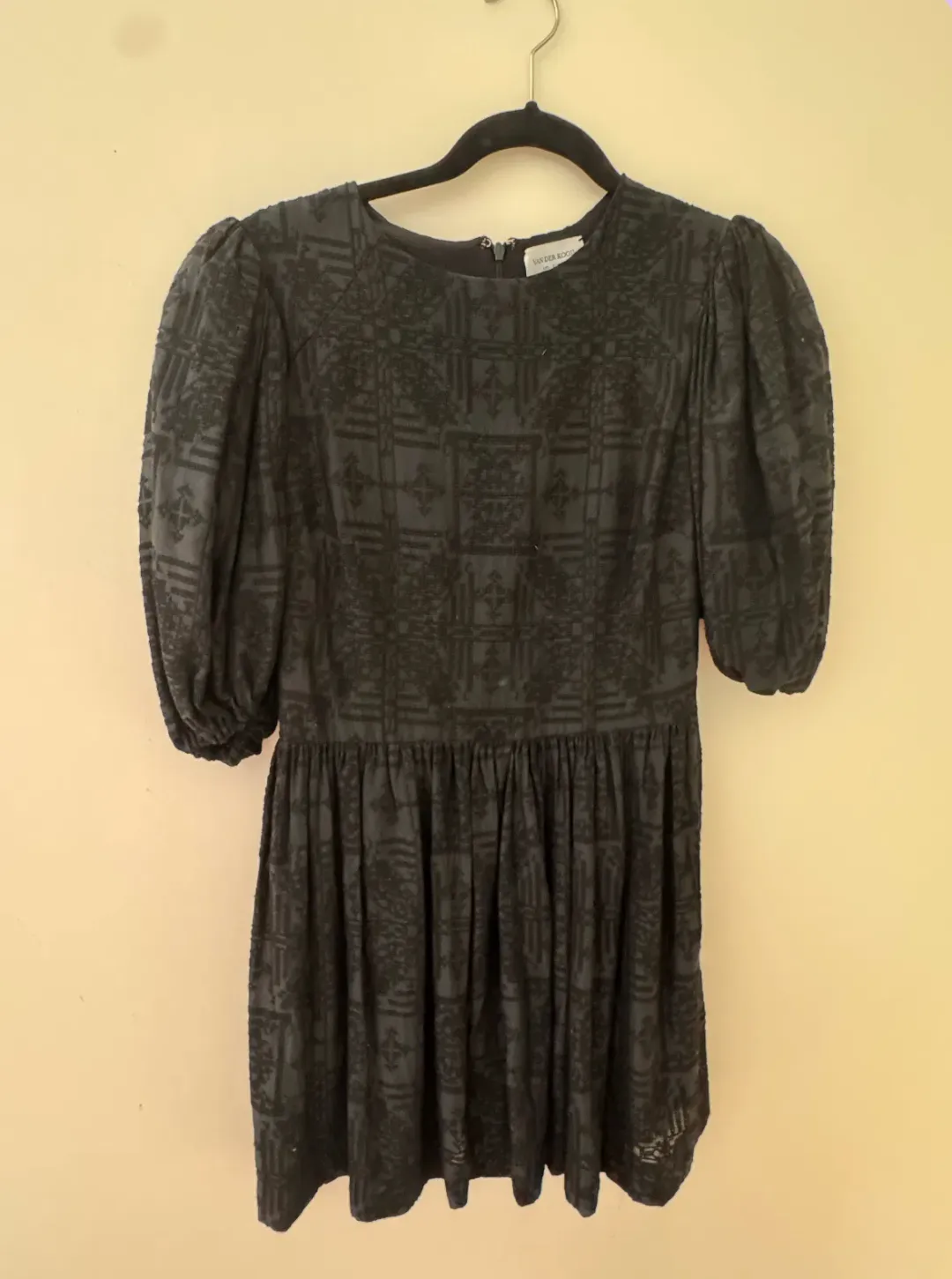 Custom Made Van Der Kooij Mini Dress Black Cocktail Puff Sleeve for rent on The Volte - main image