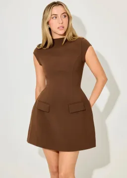 Odd Muse Cap Sleeve Dress Chocolate Brown for rent on The Volte - image 1