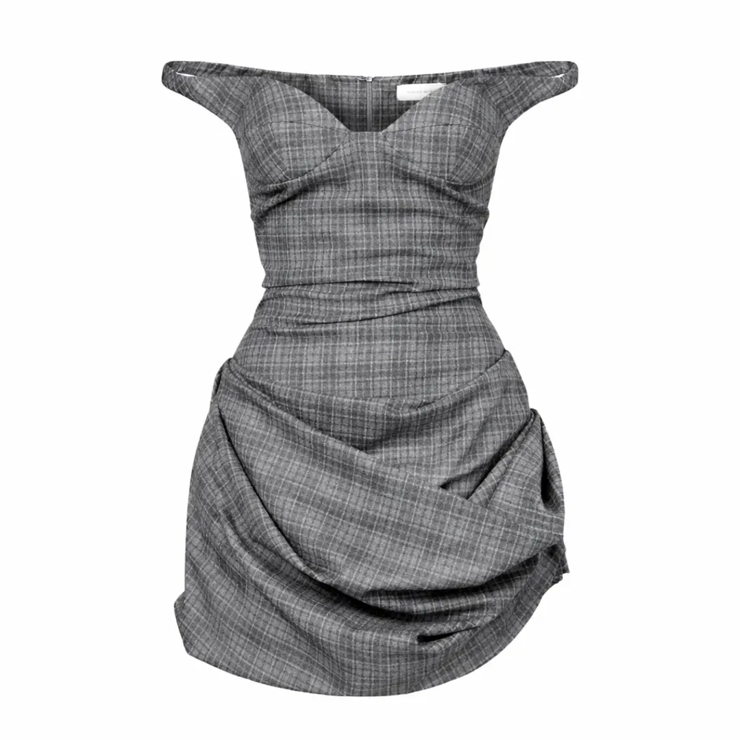Magda Butrym Ruched Off-Shoulder Wool Bustier Dress for rent on The Volte - main image