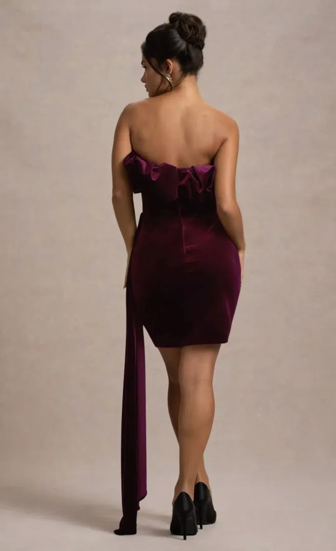 Ceronne Plum Velvet Bandeau Mini Dress With Drape for rent on The Volte - main image