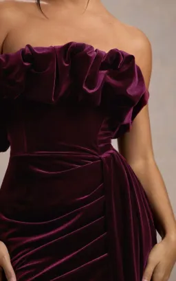 Ceronne Plum Velvet Bandeau Mini Dress With Drape for rent on The Volte - image 4